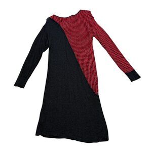 Vintage 90s French Rags Asymmetrical Black Red Dress Rayon L/S made in the USA